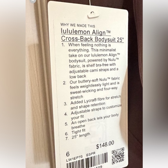 lululemon ALIGN CROSS BACK 25”ESPRESSO Brown BODYSUIT - Picture 3 of 7